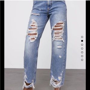 Zara straight leg baggy distressed jeans